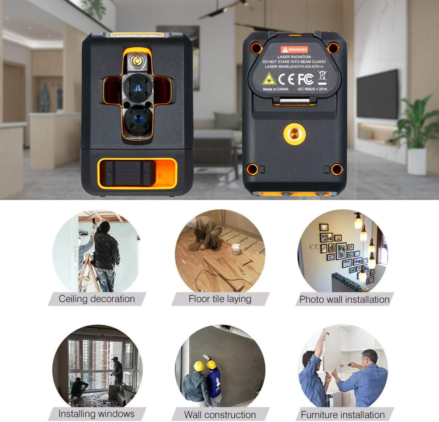 Level Professional Horizontal and Vertical Cross Line Self Leveler Auto-Leveling Spirit Level Self-Leveling Selectable Lines Adjustable Brightness Red Beam T07