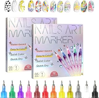 24 Colors Nail Art Pens Set Fine Tip Nail Art Markers for Drawing & Painting Water-Based & Easy Wash Off DIY Manicure Tools Kit for Home Salon Gift for Adults and Beginners