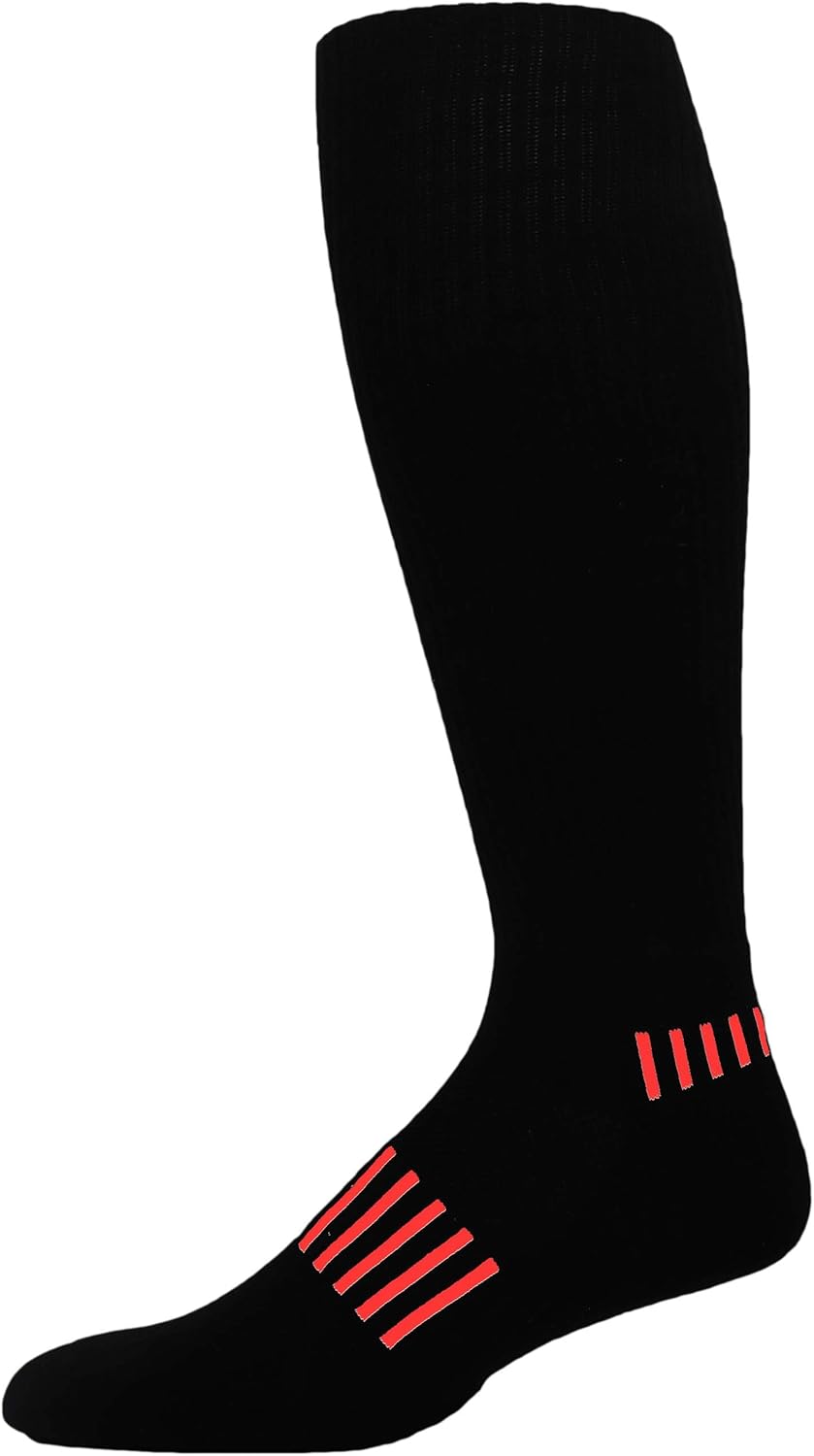 MOXY Soccer Socks 3 Pack, Black Knee High Athletic Socks with Red Accents, Over the Calf Team Sports Socks for Soccer, Football, Baseball, Training, Shin Guard Wear