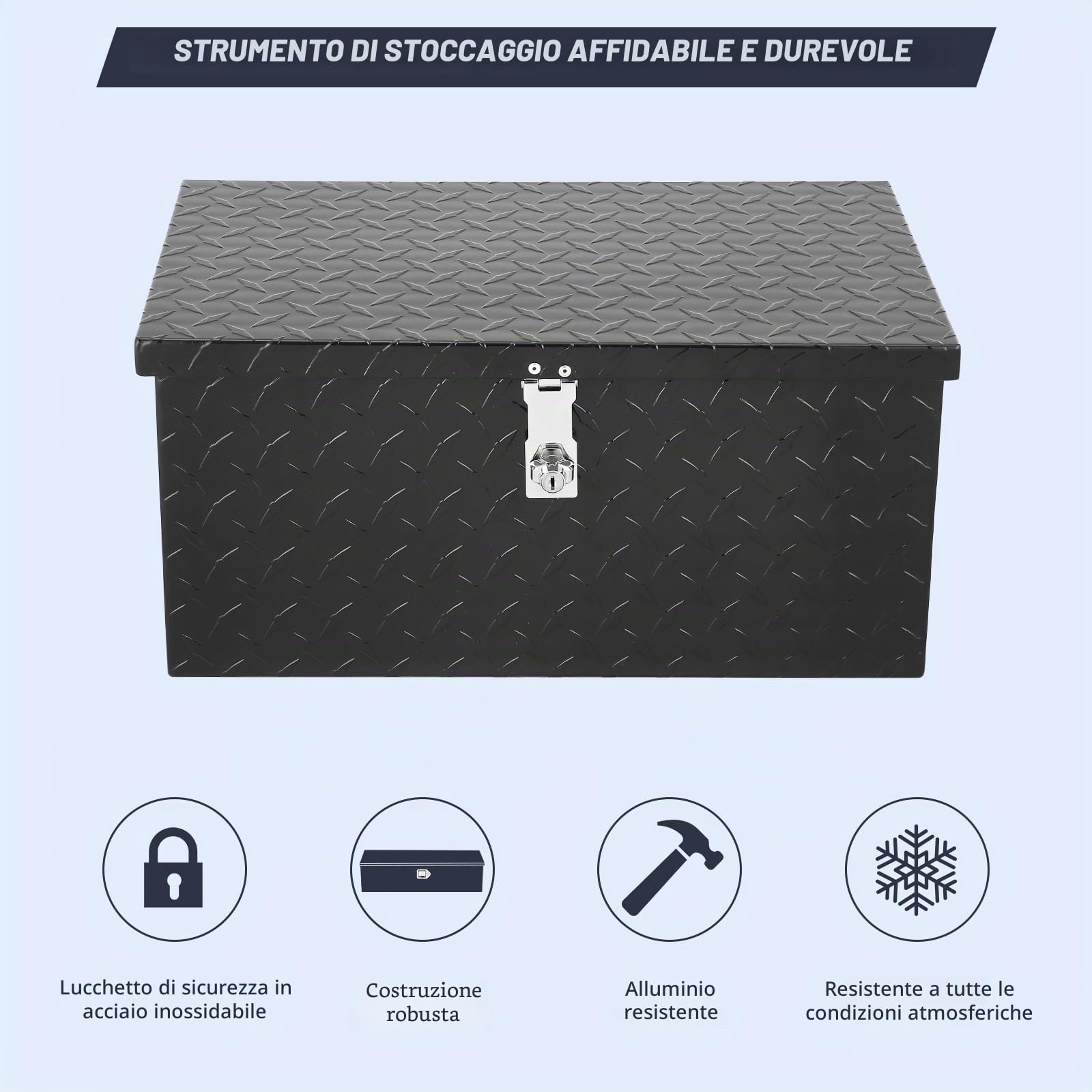 Garvee Cassetta portautensili in alluminio con piastra diamantata da 50,8 cm con serratura e chiavi, organizzatore resistente e impermeabile per vano di carico di pick-up, rimorchio/furgone camper con