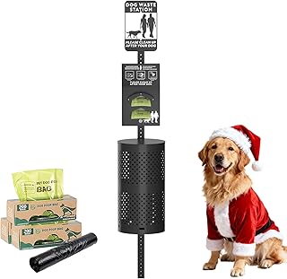 POCHAR Dog Waste Station with 600 Bags, 10 Gallon Outdoor Trash Can, Waterproof Poop Disposal Bin with Sign and Lid for Park, Trail, Yard
