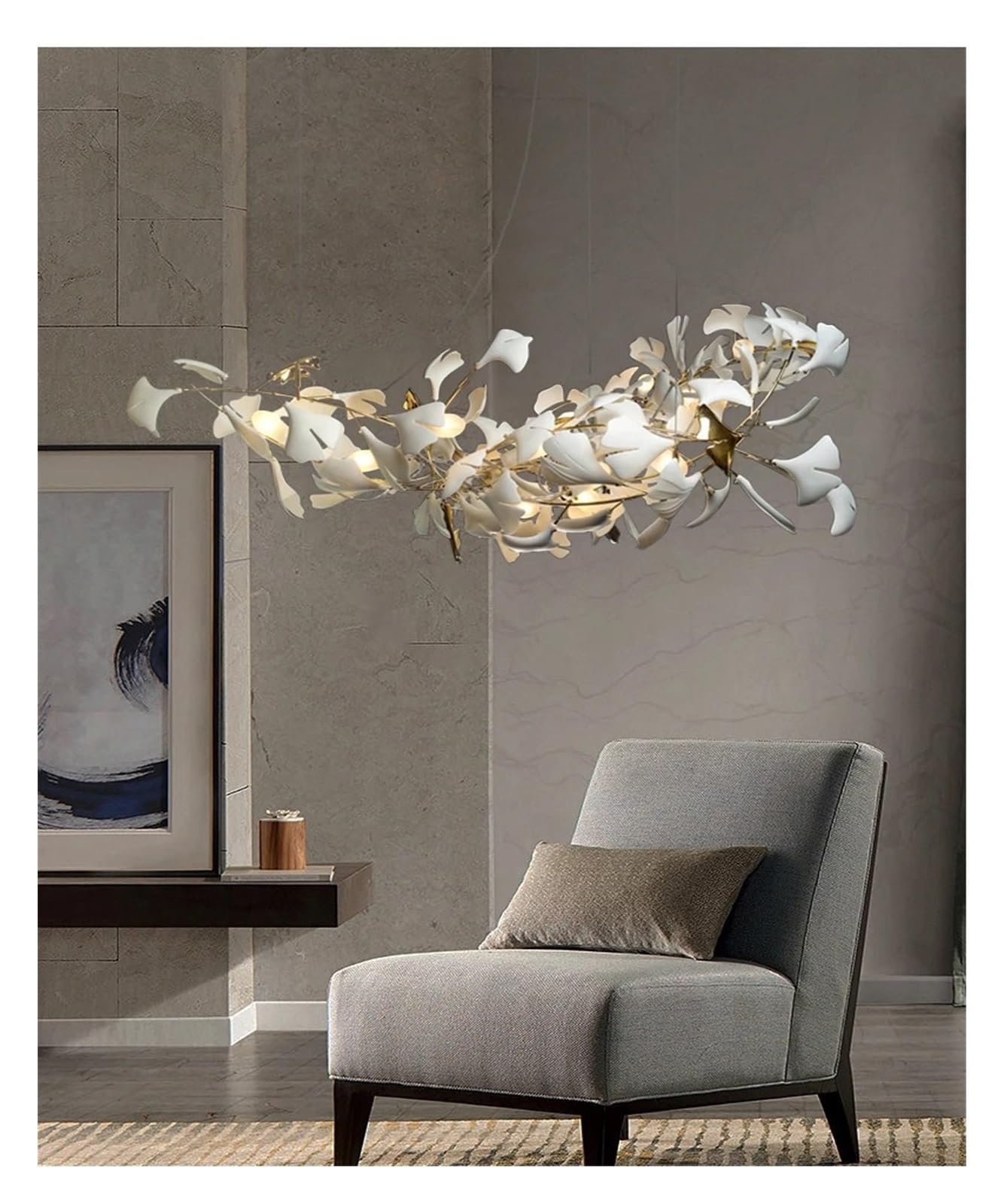 Générique Lustre, Plafonnier suspendu rond en forme de feuille Ginkgo, design moderne, luminaire décoratif d'intérieur, idéal