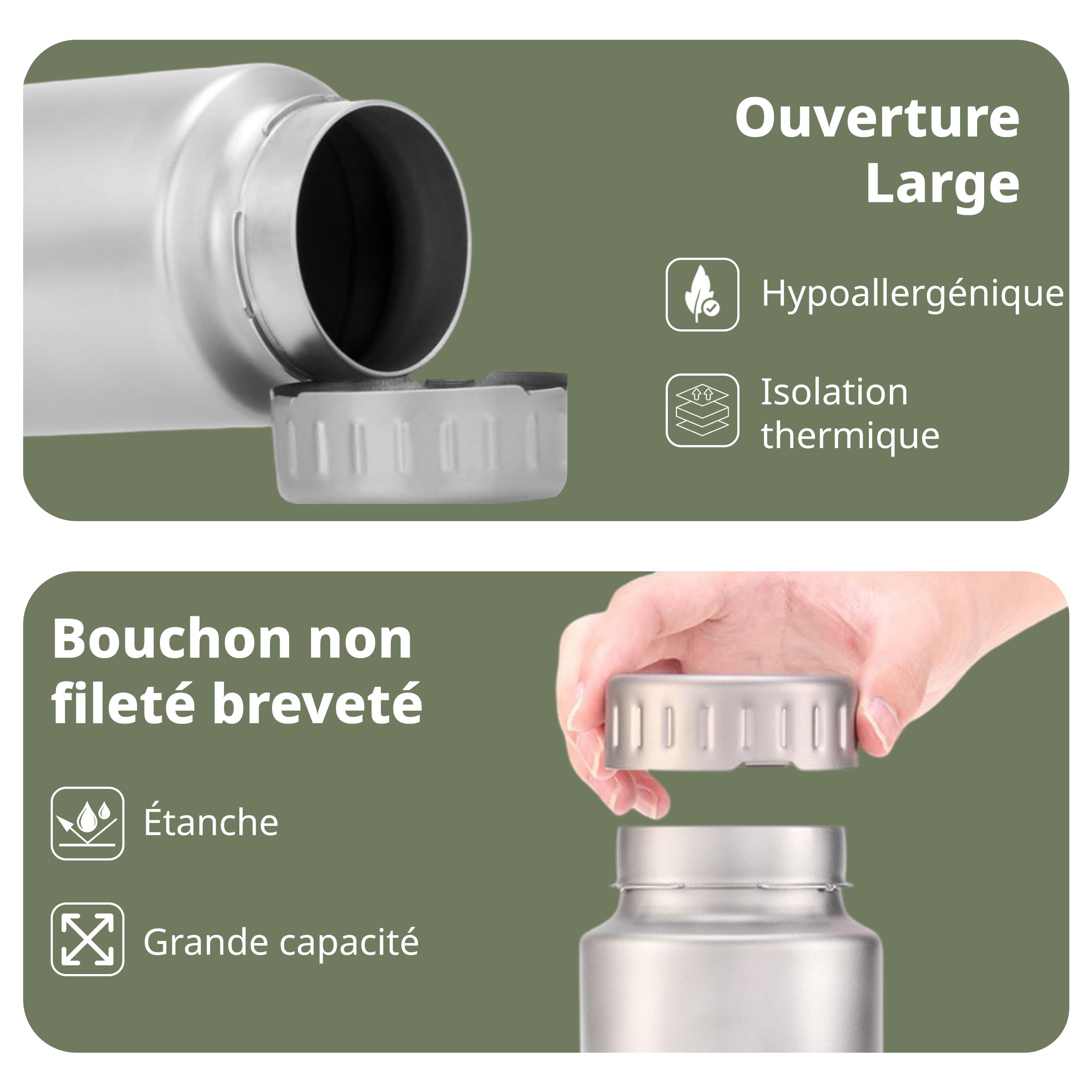 Keith Titan Bouteille d'eau de sport – Bouteille isotherme étanche avec couvercle isolé pour la randonnée, la salle de sport et les aventures en plein air, bouteille d'eau isolée (900 ml)