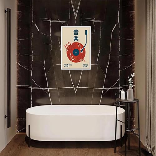 Miniatura 6 de Bizabud Lienzo de música japonesa, arte de pared, póster de disco de vinilo retro, obra de arte de música primitiva, remolino Koi, impresiones de