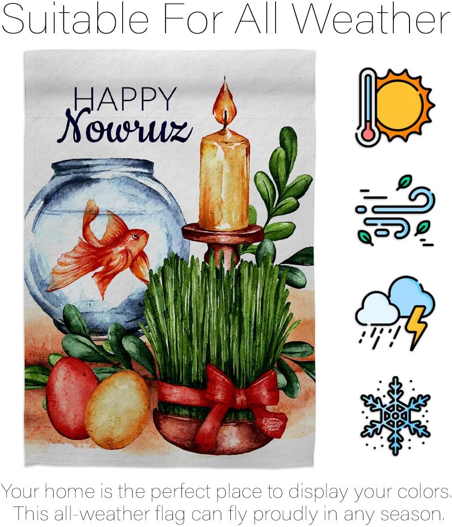 Iranian Nowruz Nowruz Flag Wall Scroll Wood Dowel Set Tapestry Indoor Poster Home Decor Kitchen Room Door Hanging Iranian Decorcations Porch Sign for House Persian New Year Gifts Made in USA