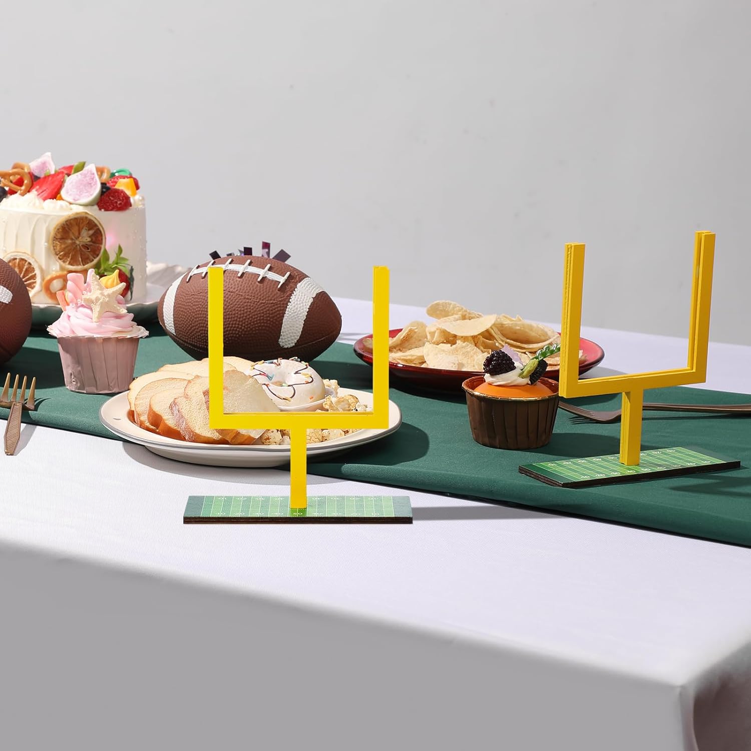 12 Pcs Football Goal Post Table Centerpieces Sports Party Decorations 4 x 3.5 Inch Wooden Photo Frame for Table Centerpieces with Base for Fans Club Birthday Supplies