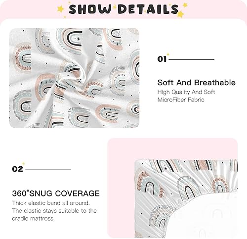 Miniatura 5 de Kigai Sábana bajera ajustable para cuna para niños y niñas, diseño bohemio, arco iris, suave, transpirable, unisex, para colchones estándar de cuna