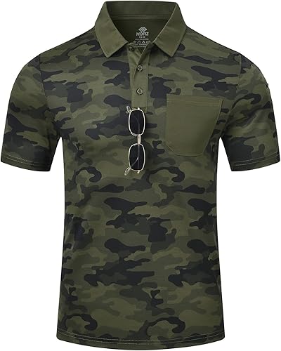 MoFiz Polo de golf para hombre con camuflaje, de manga corta, con ajuste seco, de piqué, con cuello, para senderismo