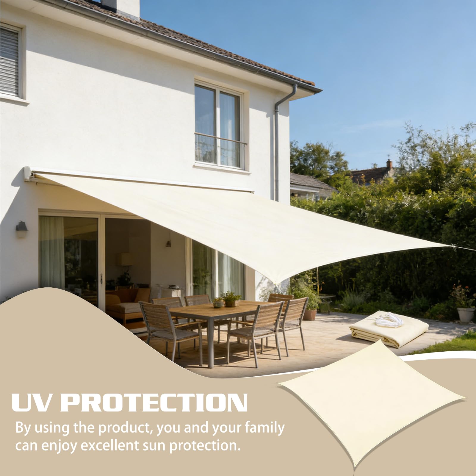 Sonnensegel Rechteckig 3x3,5m, Wasserdicht Rechteckig Sonnenschutz Wetterschutz Segel Baldachin UV Schutz Sichtschutz für Balkon Terrasse Garten Outdoor, Farbe Beige