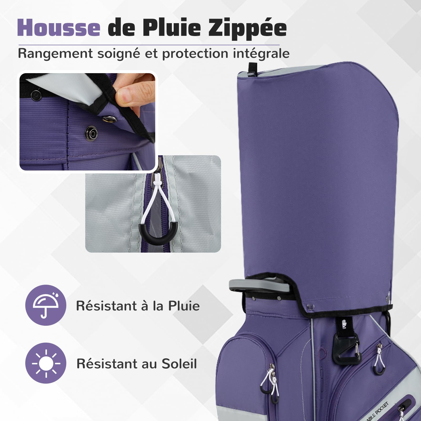 COSTWAY Sac de Golf avec 14 Compartiments, Sac de Club de Golf Portable avec Fermeture à Glissière 11 Poches Sac Isotherme Sangle Rembourrée Poignées Porte-Parapluie Housse de Pluie