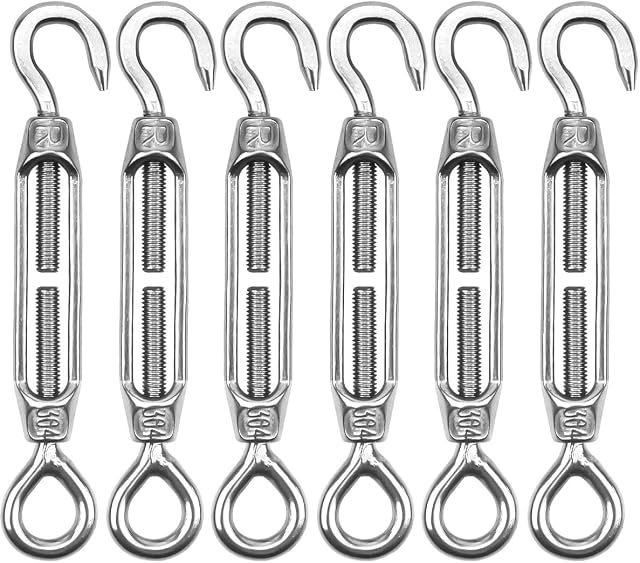 Pack Of 6 Turnbuckle Wire Tensioner M4 Stainless Steel Hook and Eye Tensioners Rope Cable Tension Set Adjustable Garden Wire Tensioner Kit Heavy Duty