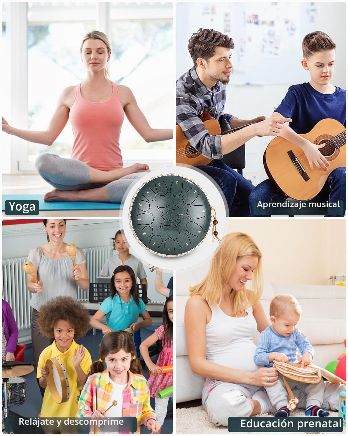 heuchaey Tambor de Lengua de Acero 12' 13 Notas,Tambor Handpan Instrumento de percusión de Acero Tambor de Mano con Bolsa de Transporte Mazas y Soporte de Mazo para Yoga,Meditación,Alivia el Estrés
