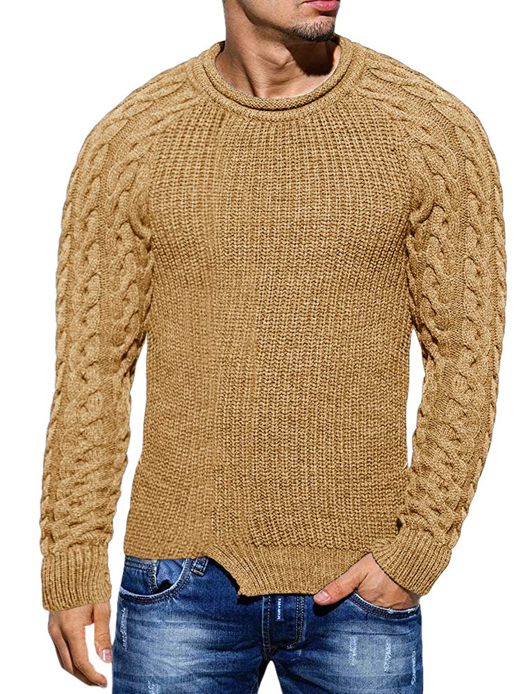 KarlywindowMens Pullover Sweater Slim Fit Winter Casual Chunky Ribbed Knit Twisted Long Sleeve Sweaters