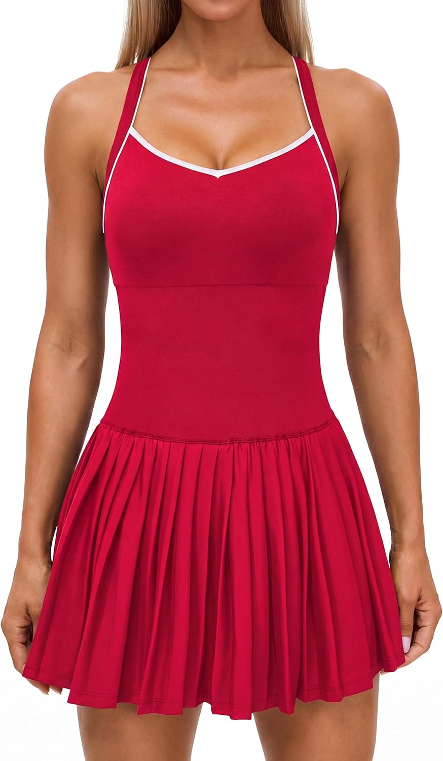 BMJL Athletic Dress for Women V-Neck Tennis Dress with Contrast Trim Pleated Active Dress