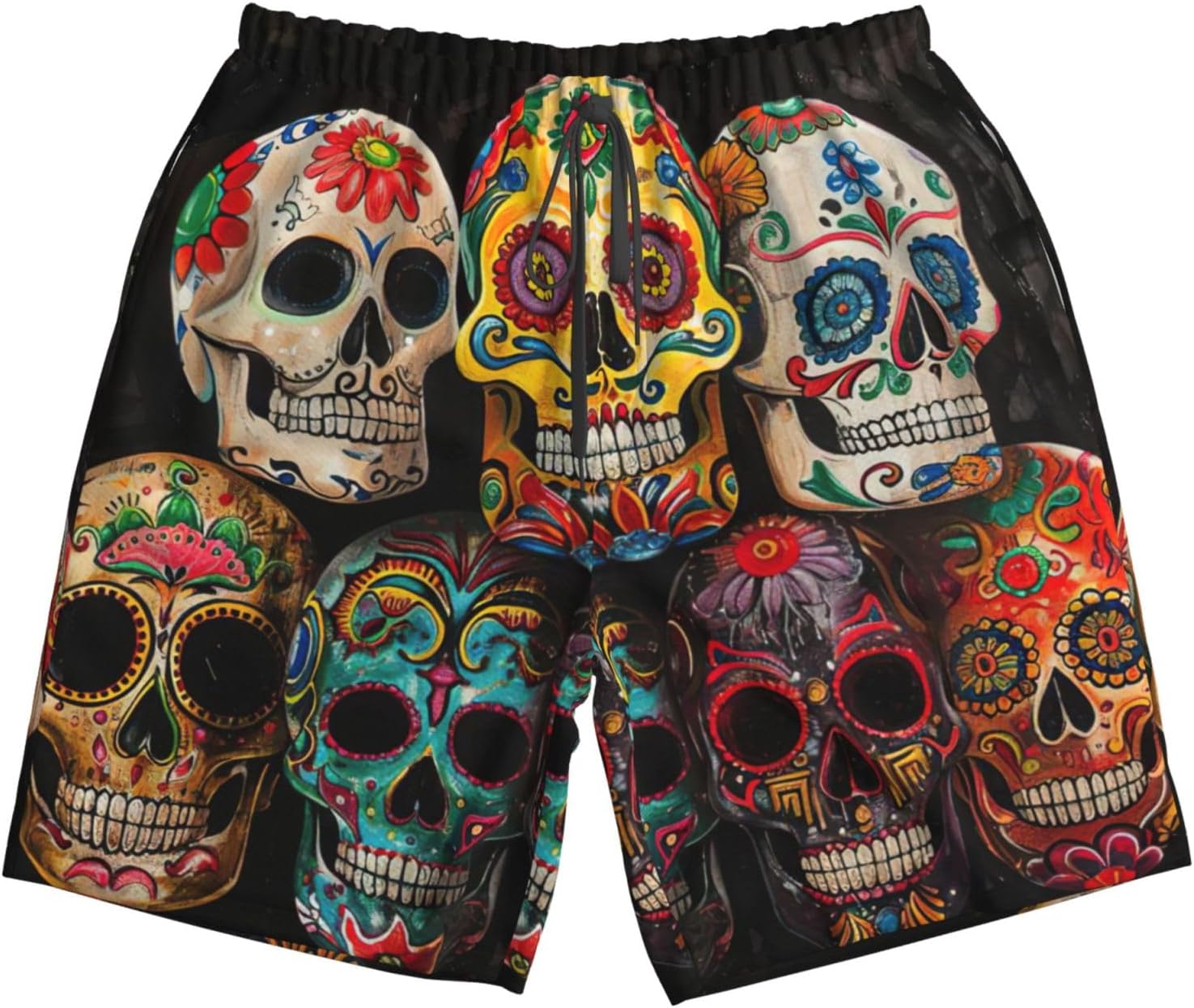 Sugar Skulls Print Men's Quick-Drying Shorts Casual Beach Pants Stretch Waist Shorts and Pockets