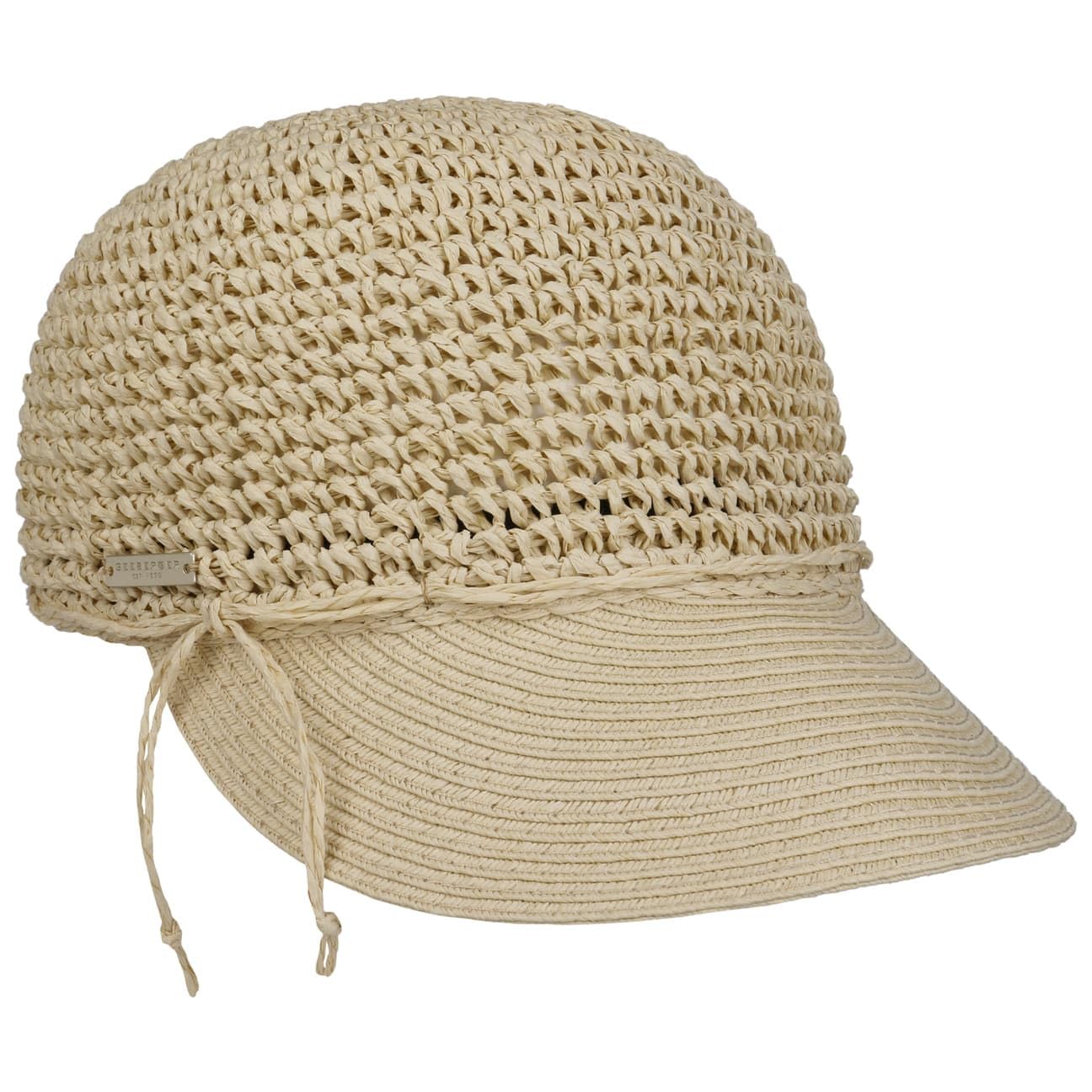 Seeberger Uni Rollable Crochet Cap Women - Sun Summer Visor with Peak Spring-Summer - One Size Beige