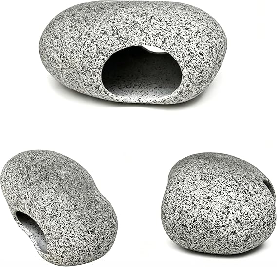 2 PCS Aquarium Cave Rocks, Fish Tank Decorations Hideaway Rocks for Aquatic Pets to Breed Play and Rest, Aquarium Hideaway Rock Cave for Shrimp Cichlid Betta Fish（2 Hole）