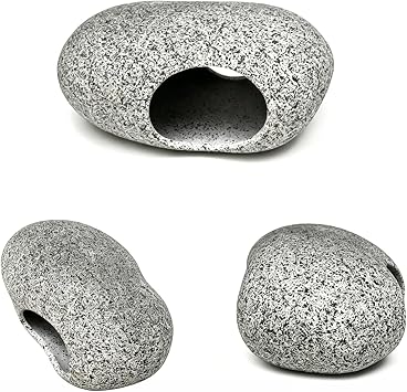 2 PCS Aquarium Cave Rocks, Fish Tank Decorations Hideaway Rocks for Aquatic Pets to Breed Play and Rest, Aquarium Hideaway Rock Cave for Shrimp Cichlid Betta Fish(2 Hole)