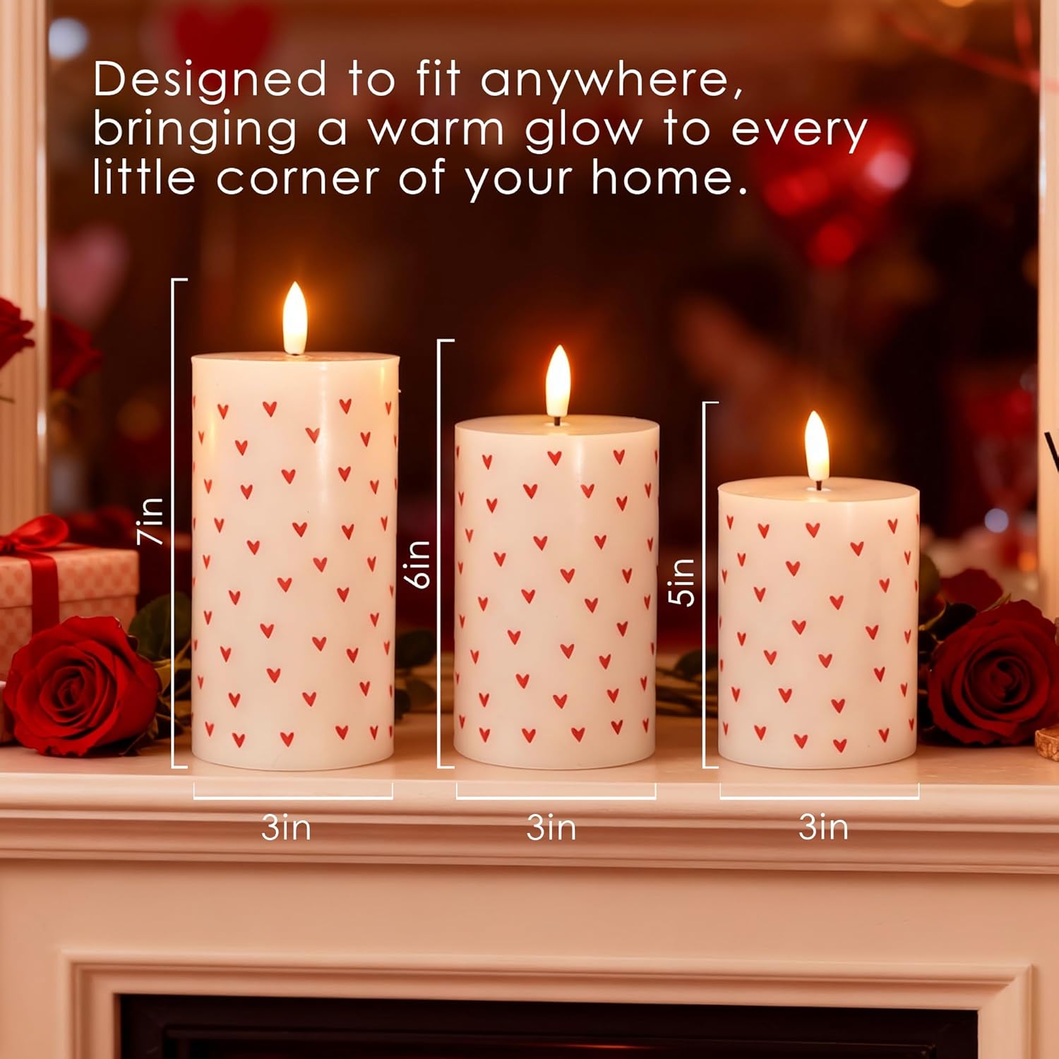 LUSHARBOR Flameless Candles with Remote, Battery Operated Pillar Candles for Valentine's Day Decoration Real Wax Electirc LED Candles for Romantic Home Table Centerpiece Decor Set of 3