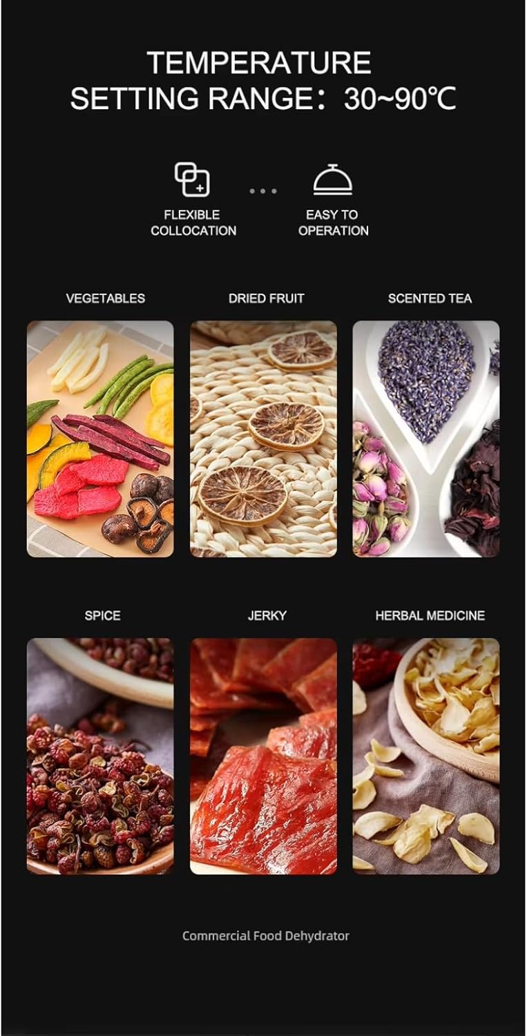 Food Dehydrator Fruit Dehydrator with 60 Tray Drying Capacity, Large Organized Space for Fruit Meat Jerky and Vegetables, Ideal for Family Kitchens Batch Snack Prep and Food Storage