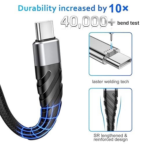 Miniatura 3 de Paquete de 3 cables USB C de 10 pies, cargador tipo C, cable de carga rápida tipo C, cable de carga USB C compatible con Samsung Galaxy S21 S8 S9