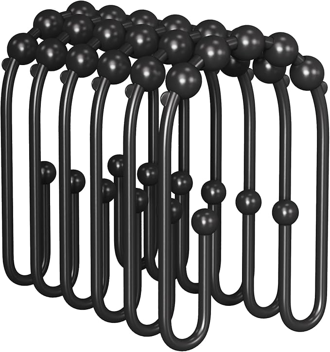 AmazerBath Shower Curtain Hooks Rings, Metal Shower Curtain Rings, Black Shower Curtain Hooks Rust Proof Double Hook Shower Hooks for Shower Curtain and Liner, Shower Rod Hooks Bathroom 12Pcs
