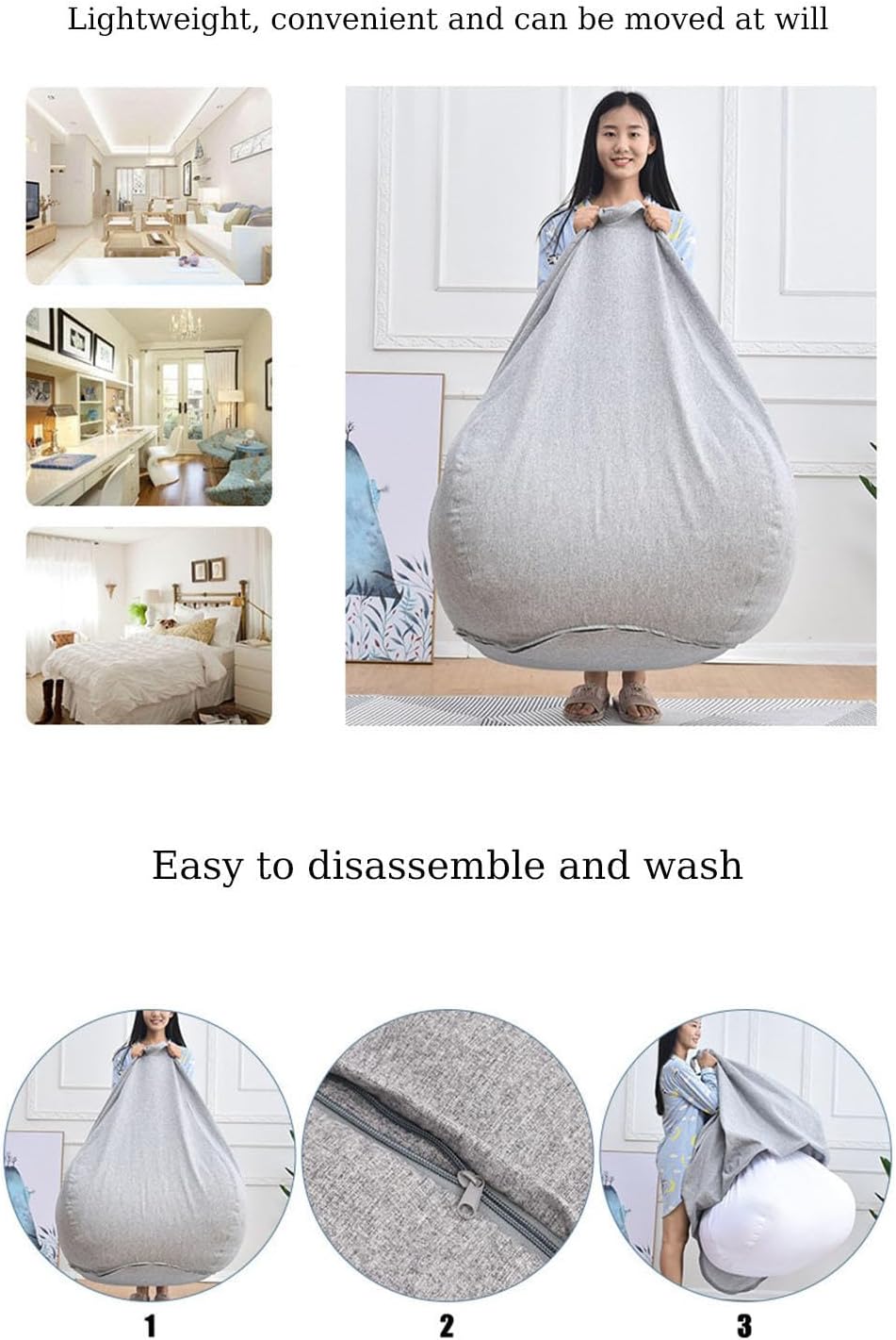 Bean Bag Chair Cover Stuffed Animal Storage Beanbag Large Bean Bag Chair Cover for Adults（No Filler） Washable Lazy Sofa Cover for Living Room Bedroom,DarkGreen-Medium