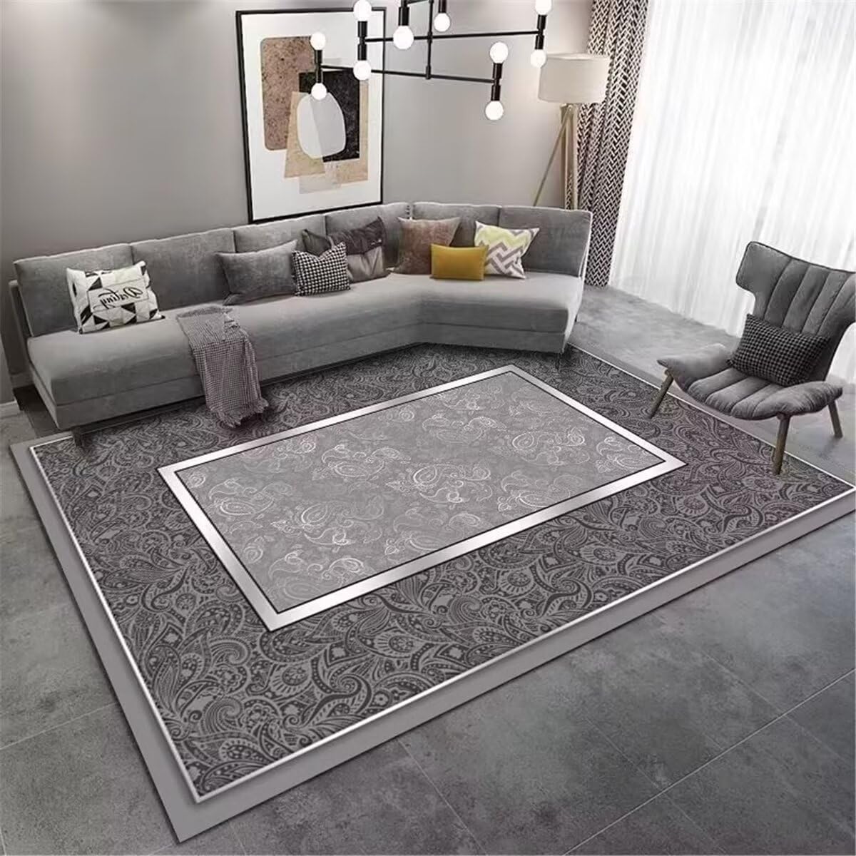 Tapis de chambre à coucher abstrait gris 70x140 cm lavable