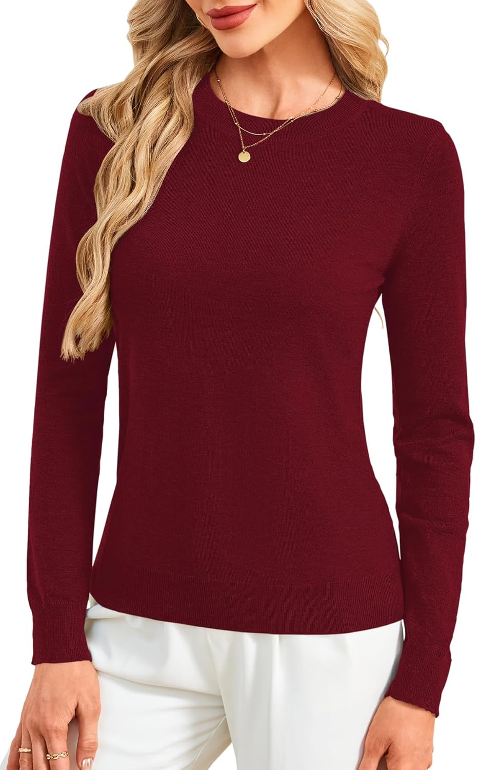 SimpleFun Womens Fall Sweaters Wool Blend Lightweight Long Sleeve Basic Crew Neck Pullover Sweater Tops Dressy Casual