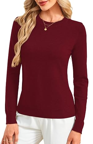 SimpleFun Womens Fall Sweaters Wool Blend Lightweight Long Sleeve Basic Crew Neck Pullover Sweater Tops Dressy Casual