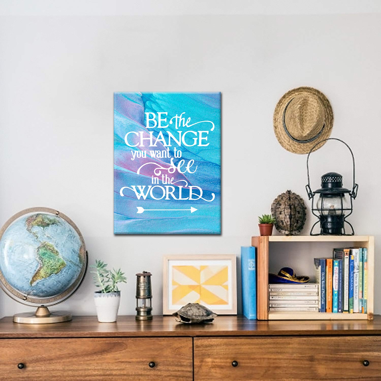Hijie “Be The Change You Want To See In The World” Inspirational Quote Canvas Art, Quote Print for Kids, Girls, Women, Nursery, Bedroom, Office, Teen Room Decor, Size 12x16 2