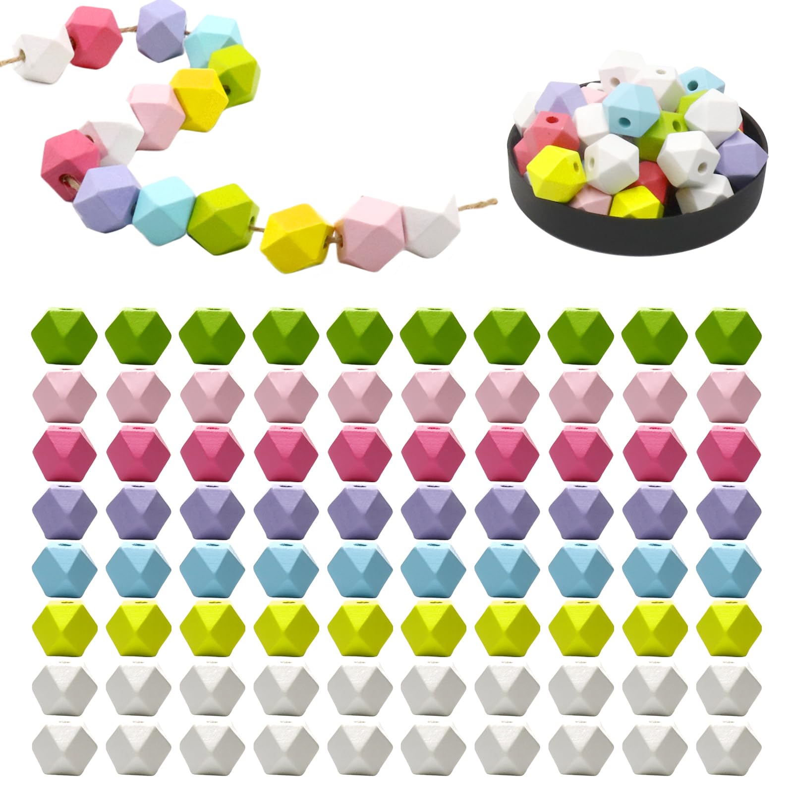 80 Stück 16mm Achteckige Holzperlen, Holzköpfe für Glückswür