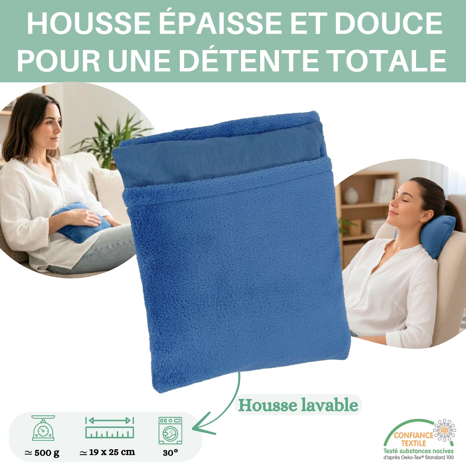 Coussin chauffant micro-onde noyaux de cerise | bouillotte noyau de cerise avec housse peluche lavable | soulagement bebe anti colique,regles douloureuses, cervicales, dos, naturel et bio (Bleu)