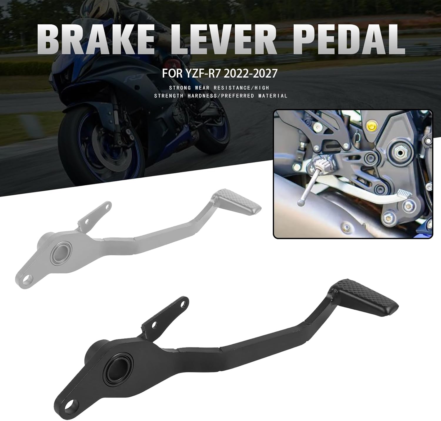 Rear Brake Lever Foot Pedal Motorcycle Accessories Replacement for Yamaha YZF R7 YZF-R7 2022 2023 2024 2025 (Black)