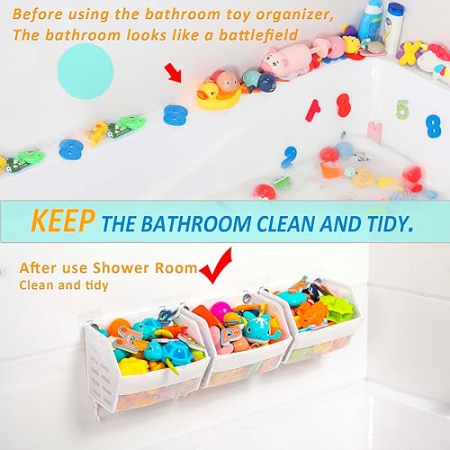 Miniatura 5 de Ligereza Juego de 3 piezas de soporte para juguetes de baño, organizador de juguetes de baño, soporte multifuncional para juguetes de bañera,