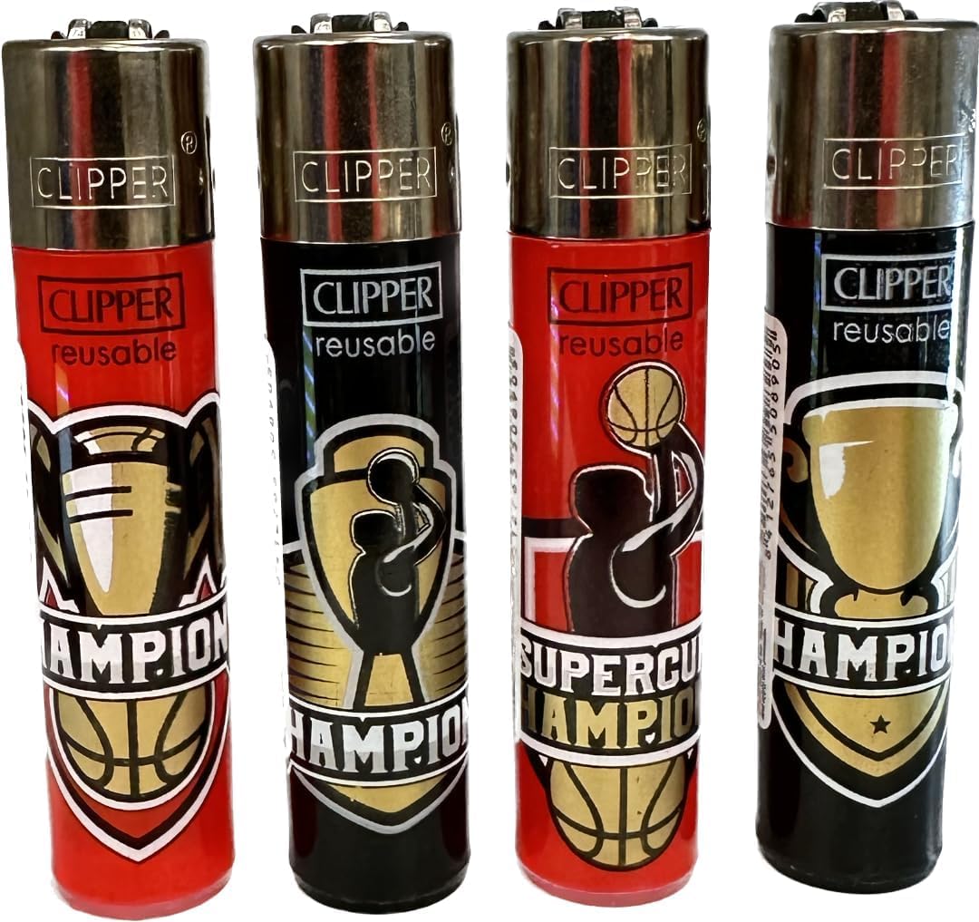 Clipper Lighters 4pcs Set, Collection Lighters SET DESIGN (No Fuel) Mix Designs - Refillable - Assorted Colors - Reusable - Soft Flame Kitchen Lighter (Gamer4life 4pcs)