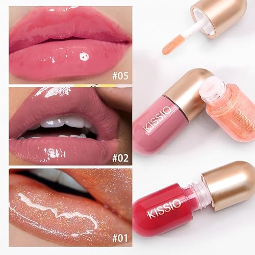 Miniatura 4 de KISSIO Plumper de labios, brillo de labios de color, potenciador de labios, extractos de plantas, suero labial hidratante para labios más completos
