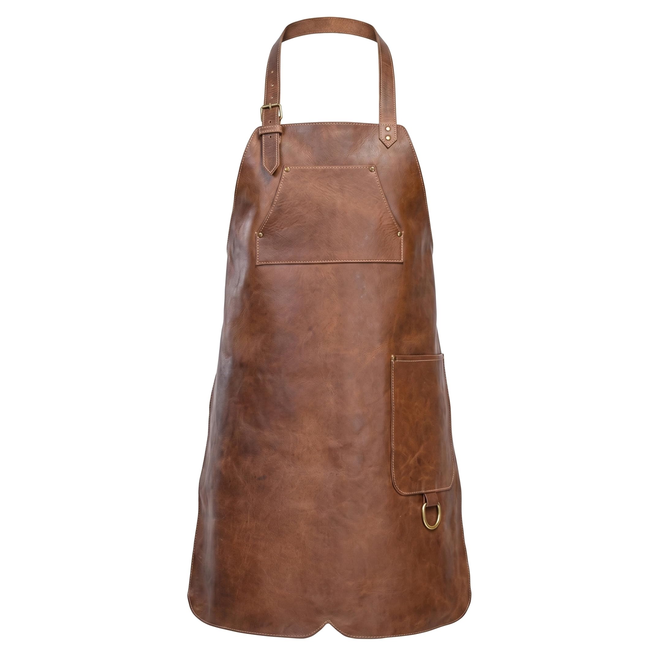 Delantal de barbacoa de cuero para hombre impermeable y resistente al aceite con correa ajustable para el cuello y bolsillo para herramientas - Delantal de cuero marrón para hombre impermeable