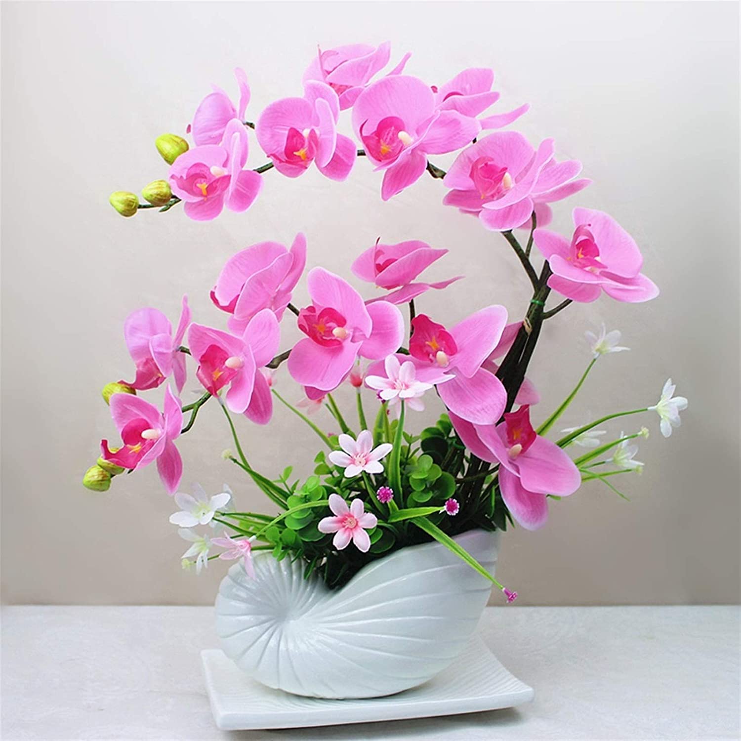 XDLEDMKIZ Orchid Artificial Flowers Polyurethane Faux Orchids Porcelain Vase Artificial Phalaenopsis Flowers Plant Arrangement Orchids Artificial Potted Plant natural loo