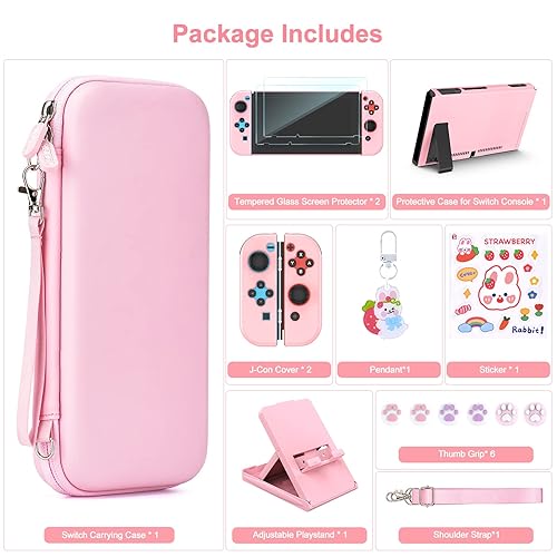 Miniatura 4 de Younik Switch Accessories Bundle, 17 in 1 Pink Switch Accessories Kit for Girls Include Switch Carrying Case, Adjustable Stand, Protective Case for