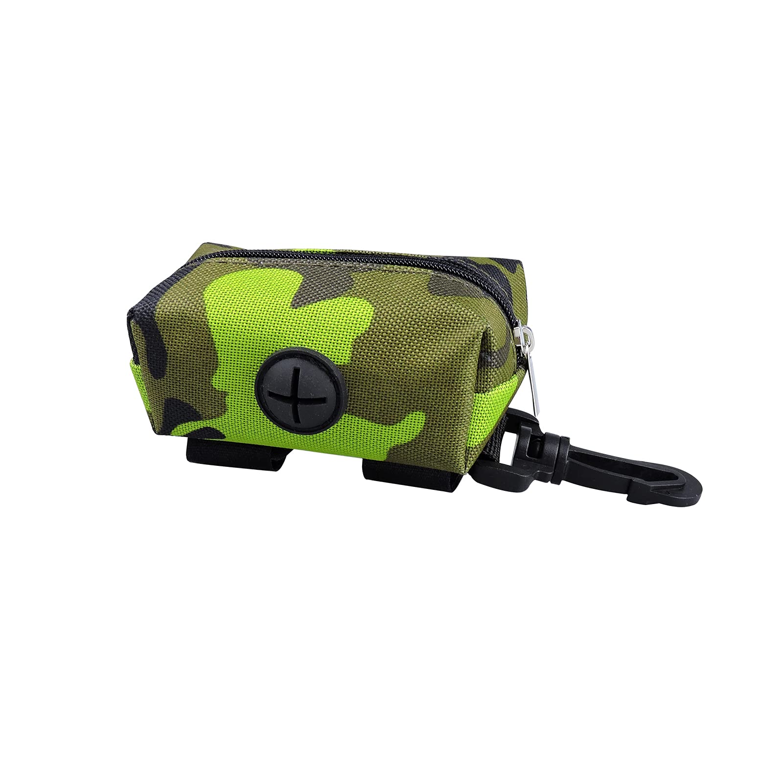 Andiker Dog Poo Bag Holder Fabric, Portable Dog Waste Bag Dispenser Leash Attachment, Pick Up Bag Holder with Hook and Zipper Pouches for Belt Leash (Green)