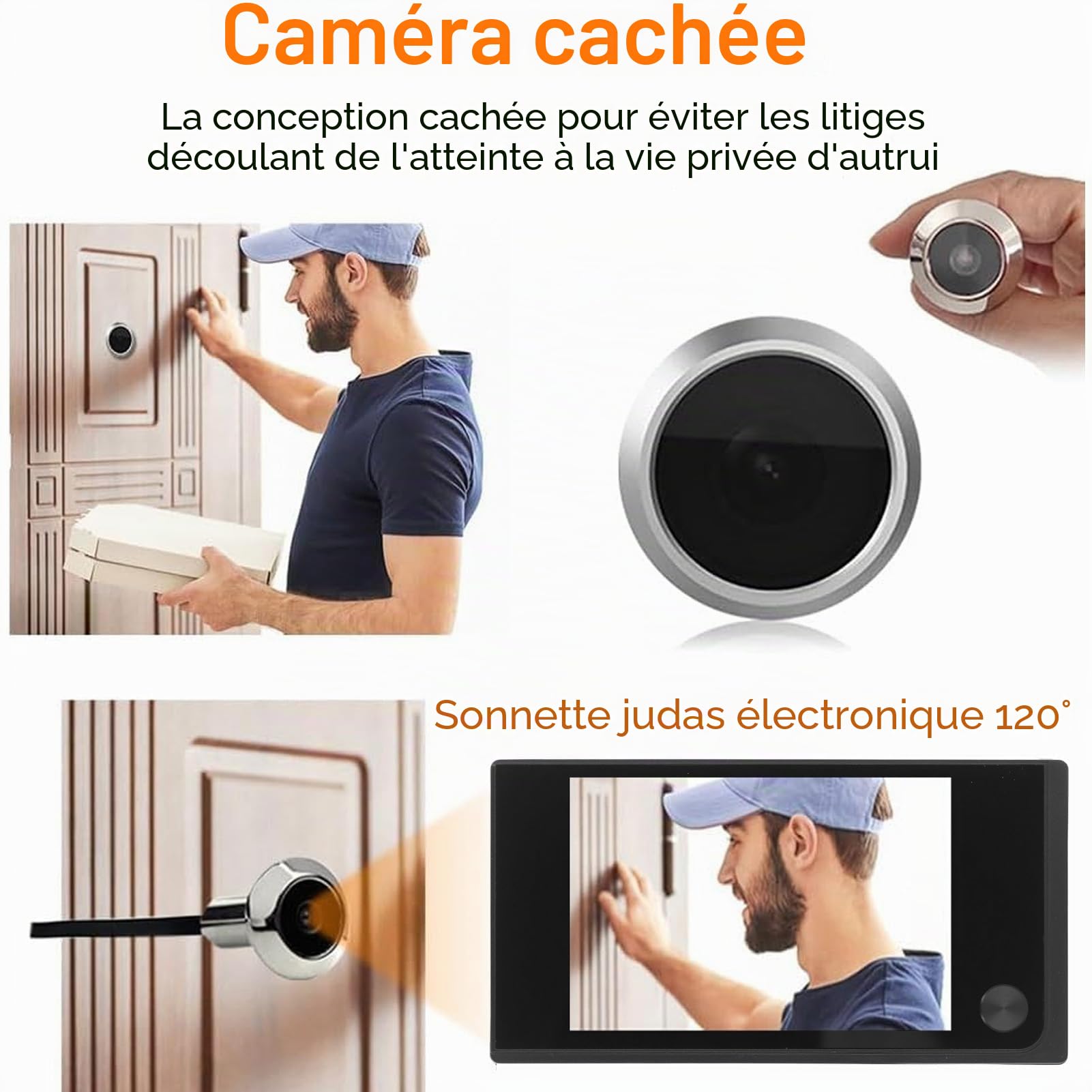 Judas de Porte Numérique avec écran Couleur LCD 3,5 Pouces, Caméra Infrarouge à Sonnette Annulaire avec Grand Angle 1 MP 120 ° pour la sécurité de la Maison