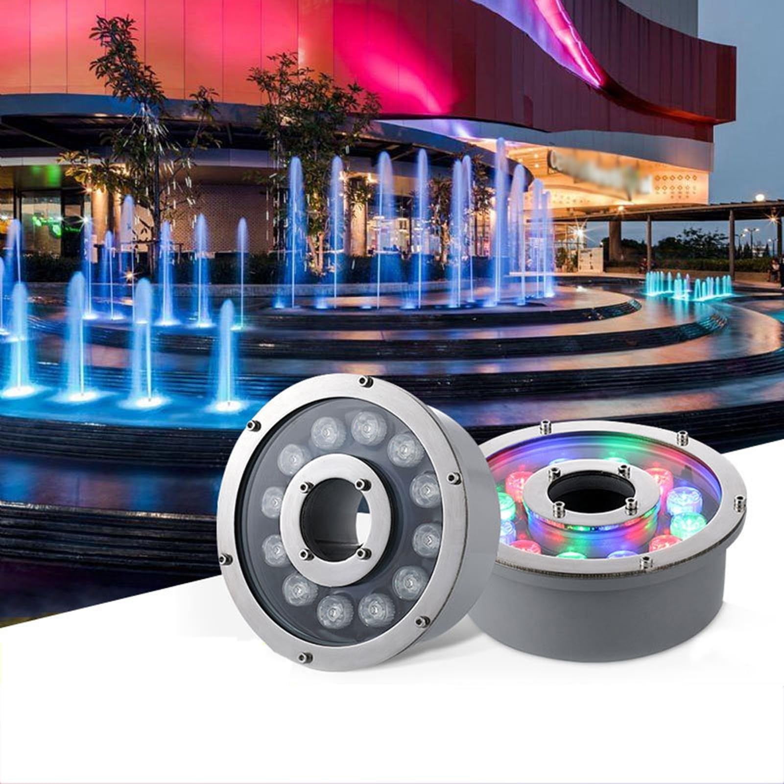 Ringförmige Brunnenleuchten - LED-Unterwasser-Landschaftsbeleuchtun, 12V/24V Niedervolt-Teichscheinwerfer Mit Mittleres Loch, IP68 wasserdichte Unterwasserleuchten(White,12W(24V))
