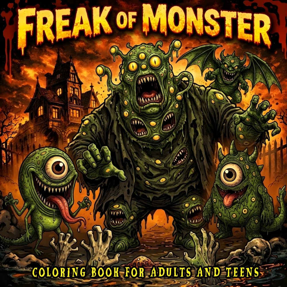 Freak Of Monster: A Dark & Spooky Adult Coloring Book Featuring Creepy Beasts and Nightmarish Creatures for Stress Relief