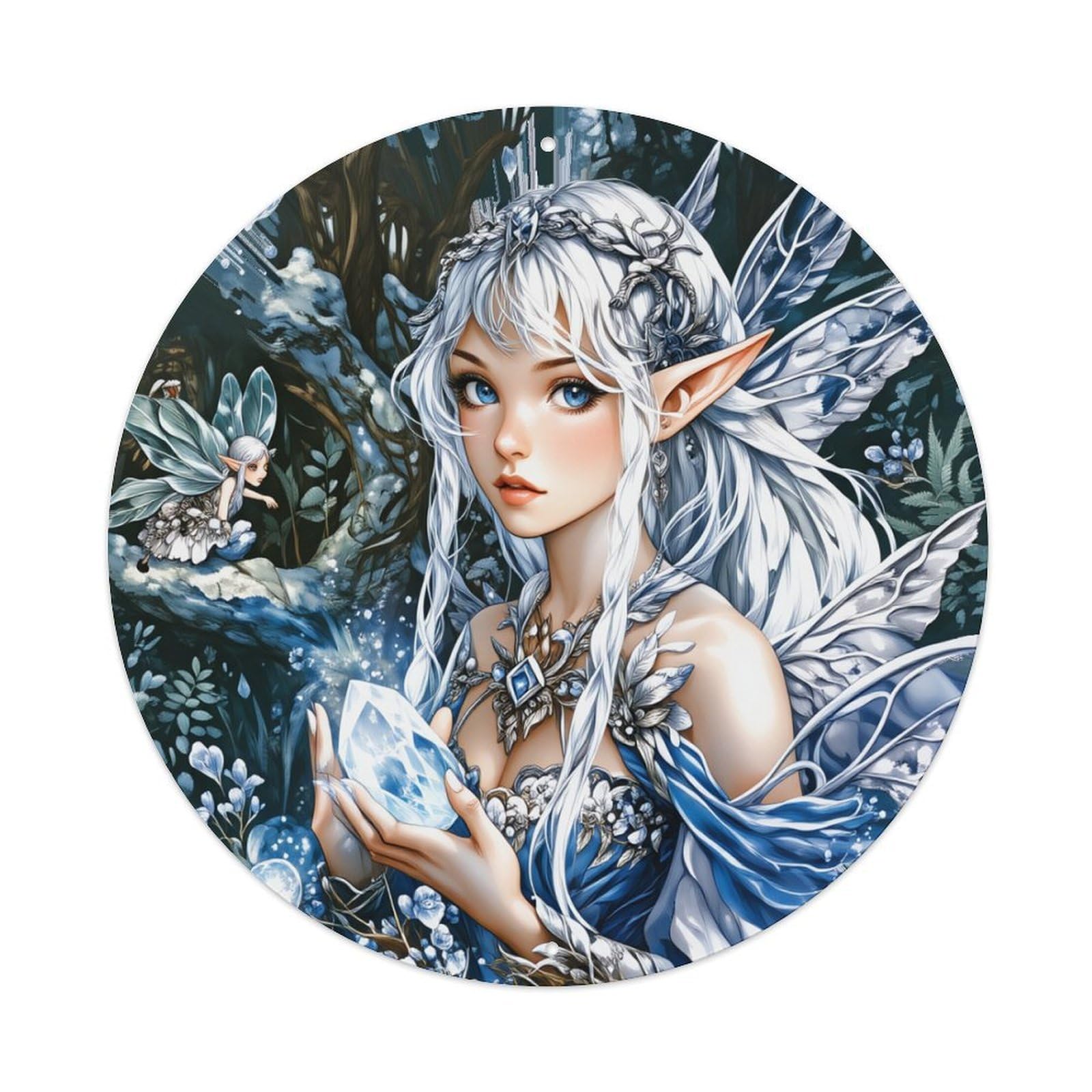 Fairy Crystal Forest Wings Blue Round Tin Sign Retro Metal Sign for Cafe Bar Pub Home Game Room Gym Club Wall Decoration Vintage Metal Poster 8x8 Inch