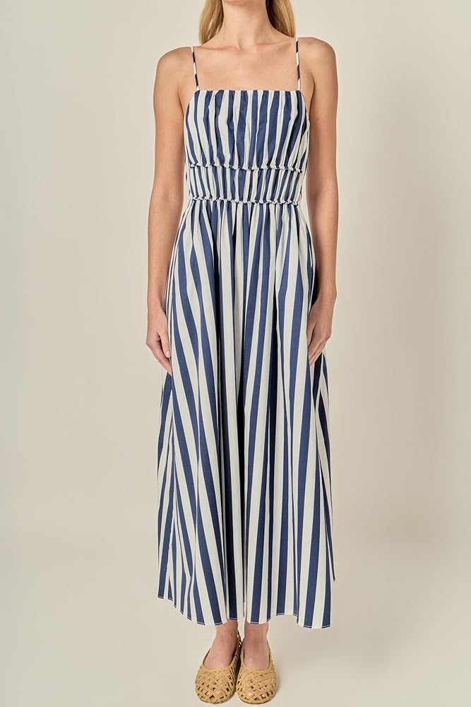 English Factory Women's Stripe Sleeveless Maxi Dress, Navy/White, XS at  Amazon Women's Clothing store