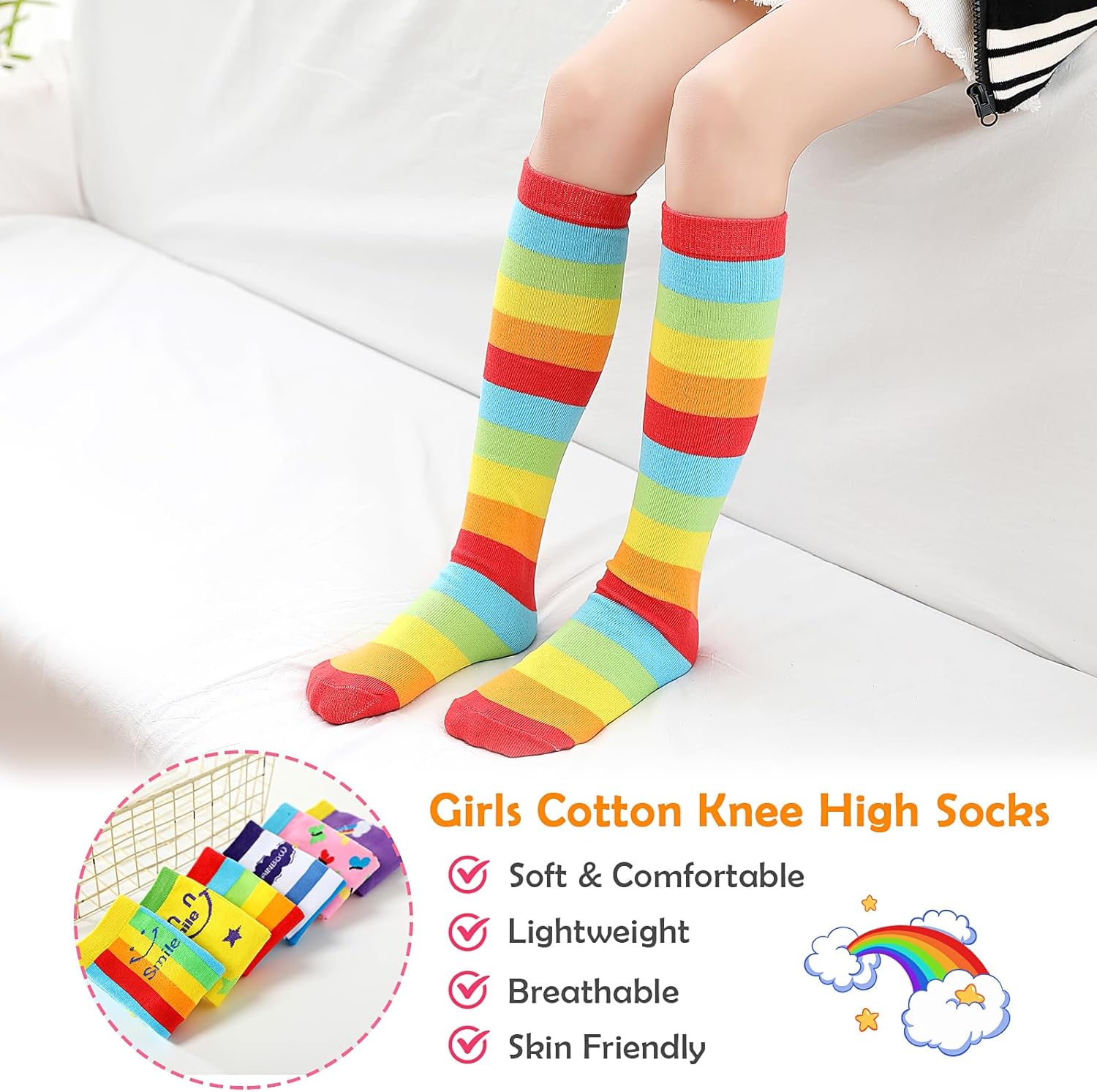 PHOGARY 6 Pairs Girls Knee High Socks, Cute Socks Colorful Cartoon Animal Warm Cotton Crazy Funny Kids Odd Sock Mid Calf Long Boot Sock for 3-12 Years Girls, One Size (Rainbow) - Image 5