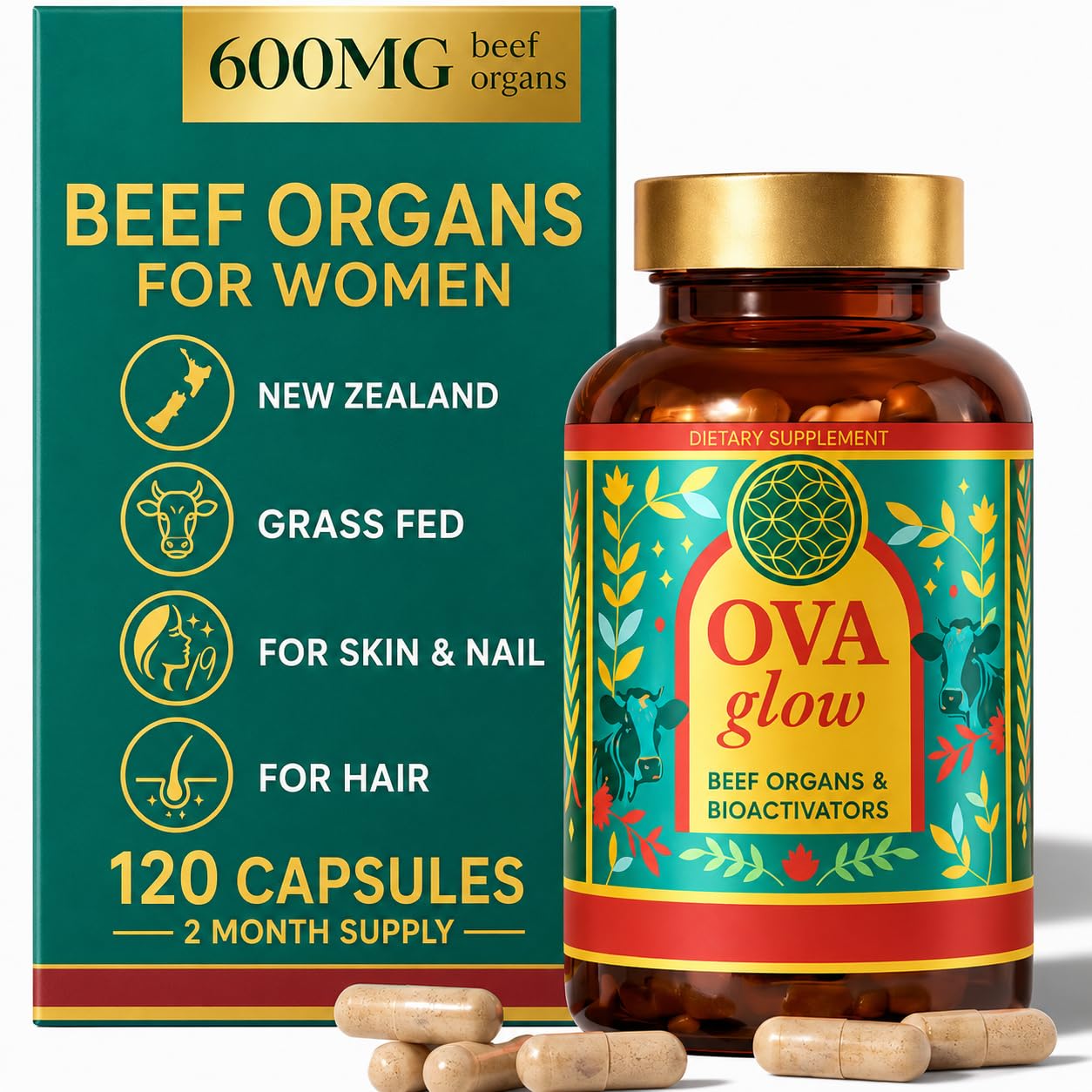 OVA Glow Beef Organ Supplement - Grass-Fed NZ|120 caps