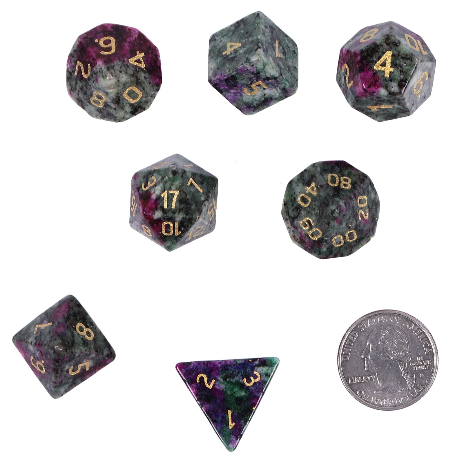 Ruby In Fuchsite Crystal Polyhedral Dice Set - 7-Piece D&D Dice With Gift Box For RPG Gaming