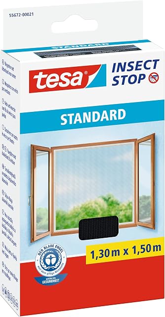 tesa Insect Stop STANDARD moskitiera do okien - moskitiera do przycięcia na wymiar - ochrona przed komarami bez wiercenia - 1 x moskitiera antracytowa - 130 cm x 150 cm